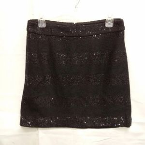 8P Petite Loft Ann Taylor Black Sequin Wool Blend Stretch Mini Skirt Perfect Con